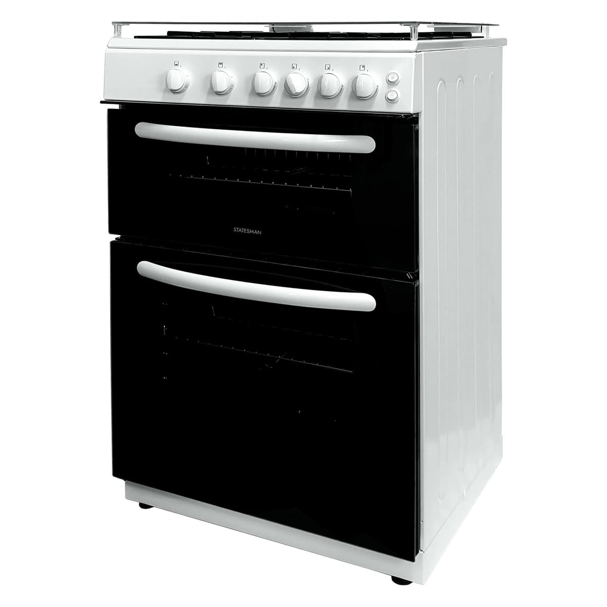Statesman GDL60W NOVA Double Oven Gas Cooker with Glass Lid & Closed Door Grilling, 4 Gas Burners, 60cm Wide, White — view 3