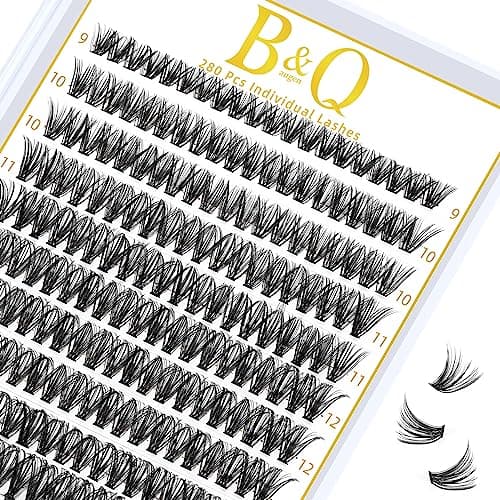 B&Qaugen Lash Clusters 280 Pcs 40D-0.07D-9-16MIX B&Q LASH Individual Lashes 10D 20D 30D 40D 50D Cluster Lashes C D Curl Eyelash Clusters Soft Volume DIY Lash Extensions at Home (40D-0.07D,9-16MIX)