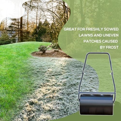 DURHAND 20" Push/Tow Behind Lawn Roller, Heavy Duty Sod Drum Roller Filled with 11 Gal Water/Sand, Grass Flattener for Yard, Patio, Park, Black — view 2