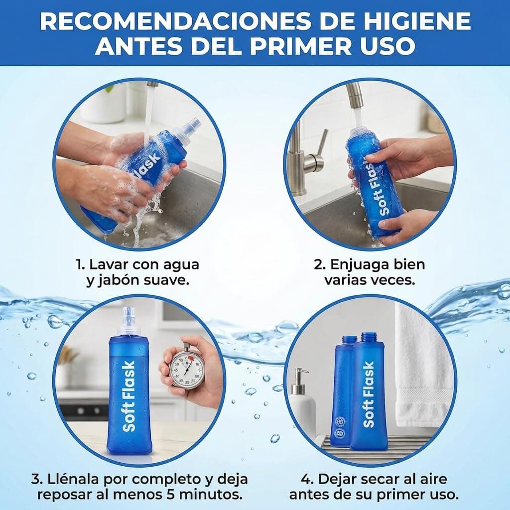 Botella Plegable - Pack 2 Unidades Soft Flask TPU BPA Free - Bidón Agua Trail Running Flexible Silicona – Botella Hidratación para Chaleco Running, Senderismo, Ciclismo (Azul, 250 ML) — view 4