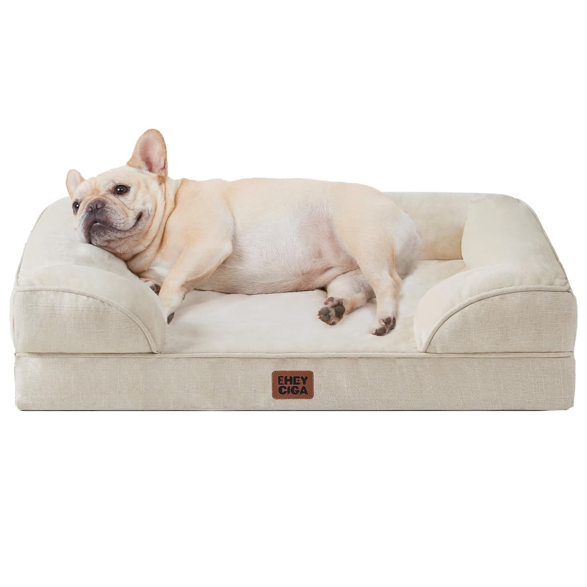 EHEYCIGA Orthopedic Dog Bed for Small Dogs, Waterproof Memory Foam Small Dog Beds with Sides, Non-Slip Bottom and Egg-Crate Foam Medium Pet Couch Bed with Washable Removable Cover, Beige 24.0"L x 18.0"W x 6.0"Th Beige