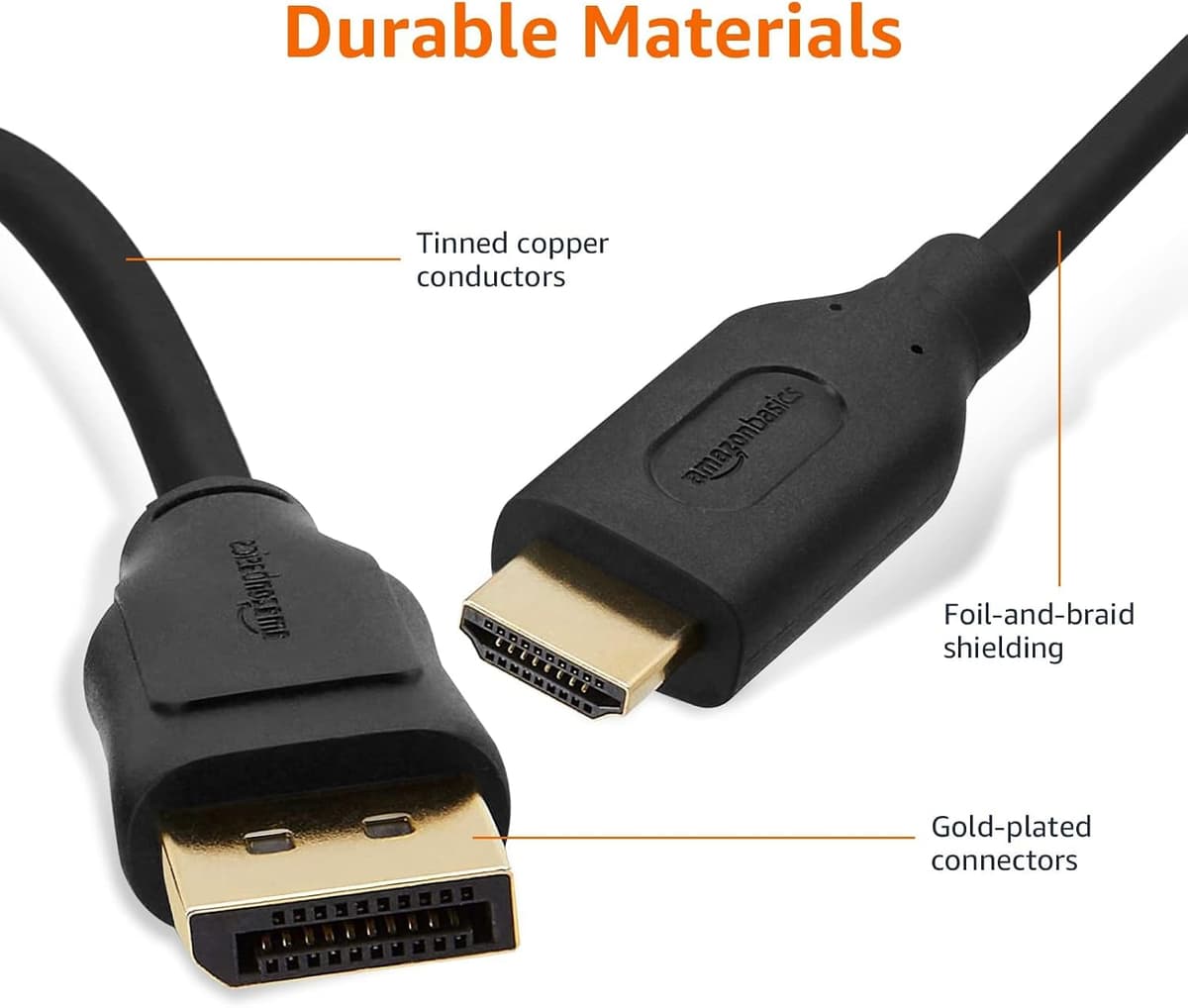 Amazon Basics DisplayPort to HDMI Cable, Uni-Directional, Gold-Plated, Video and Audio, 3 Foot, Black — view 3