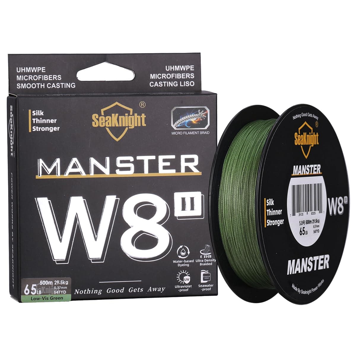 SeaKnight W8 II Sedal de Pesca Trenzado de Agua Salada de 8 Capas, 150 m/300 m/500 m, Polietileno Trenzado, 8 Hilos, para Carpa, Trucha, 15-100 kg