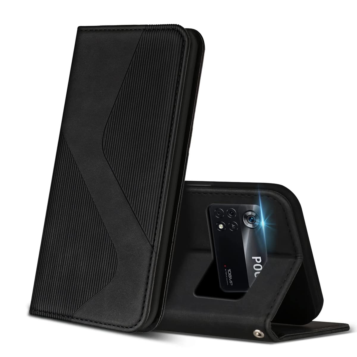 Funda para Xiaomi Poco X4 Pro 5G, Funda Libro de Cuero con Ranura para Tarjeta y Magnético, Wallet Flip Caso Cubierta Case Carcasa para Xiaomi Poco X4 Pro 5G (Negro)