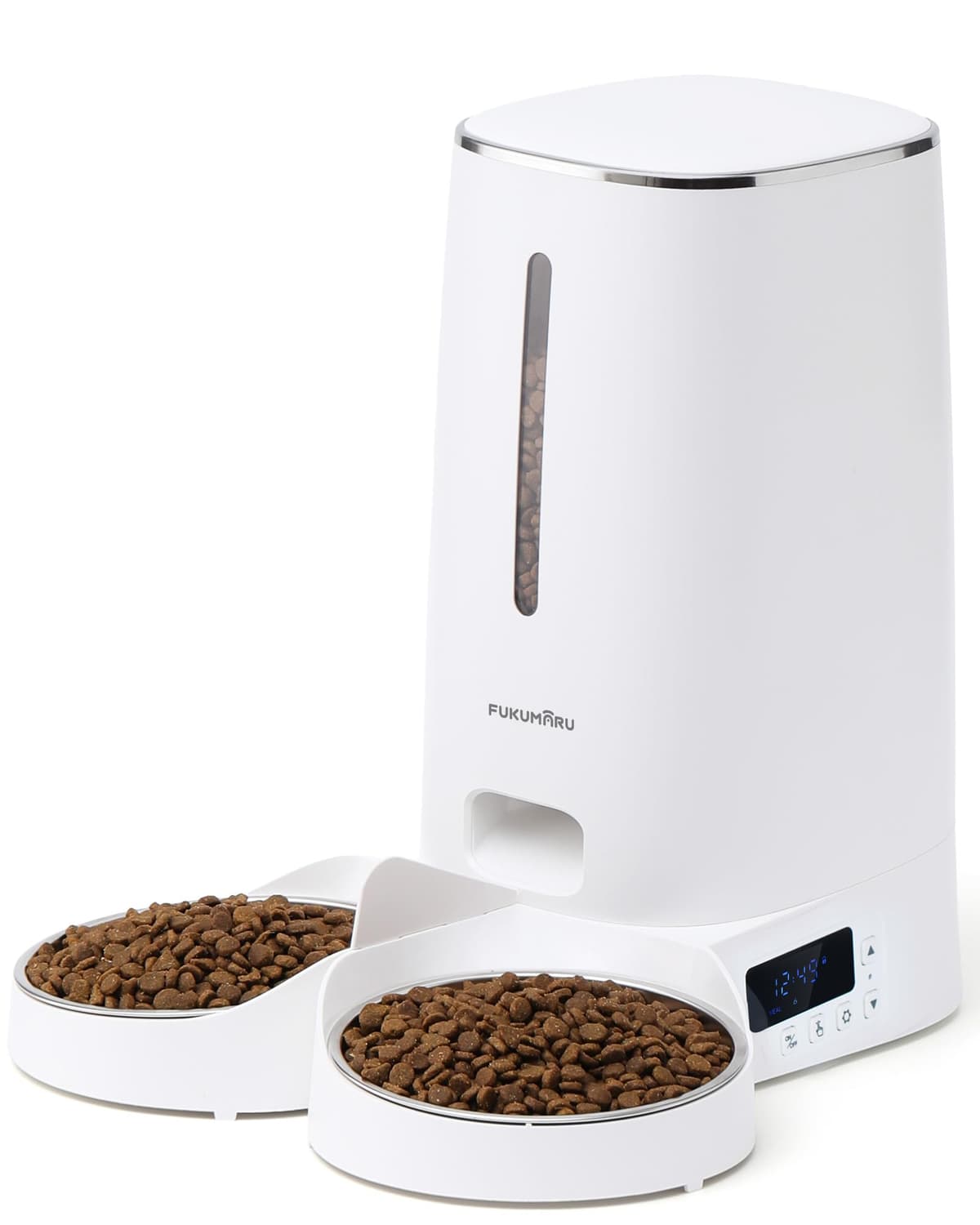 FUKUMARU WiFi Automatic Cat Feeder, 4L Food Dispenser for Dog/Cat with Two Bowls, Customized Program of Automatic Feeding, Battery Operated and Electrical Wiring, White — view 10