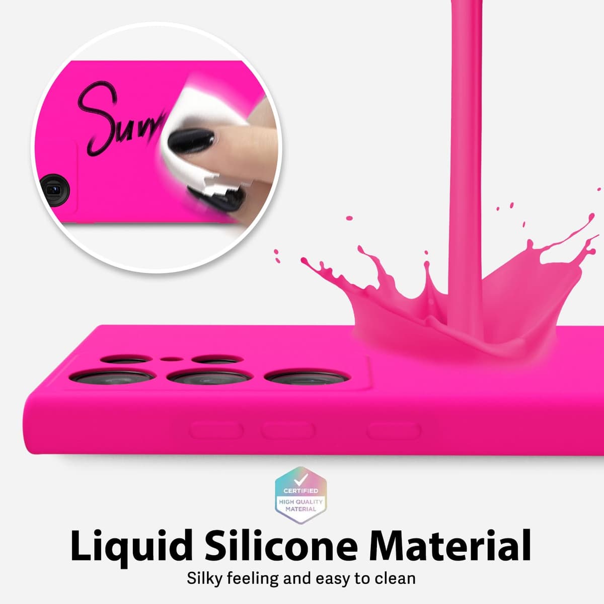 oakxco for Samsung Galaxy S24 Ultra Phone Case Liquid Silicone, Neon Bright Solid Color, Thin Slim Soft Rubber Gel Matte TPU Plain Simple Cover for Women Girl Cute, Hot Pink Fuchsia — view 4