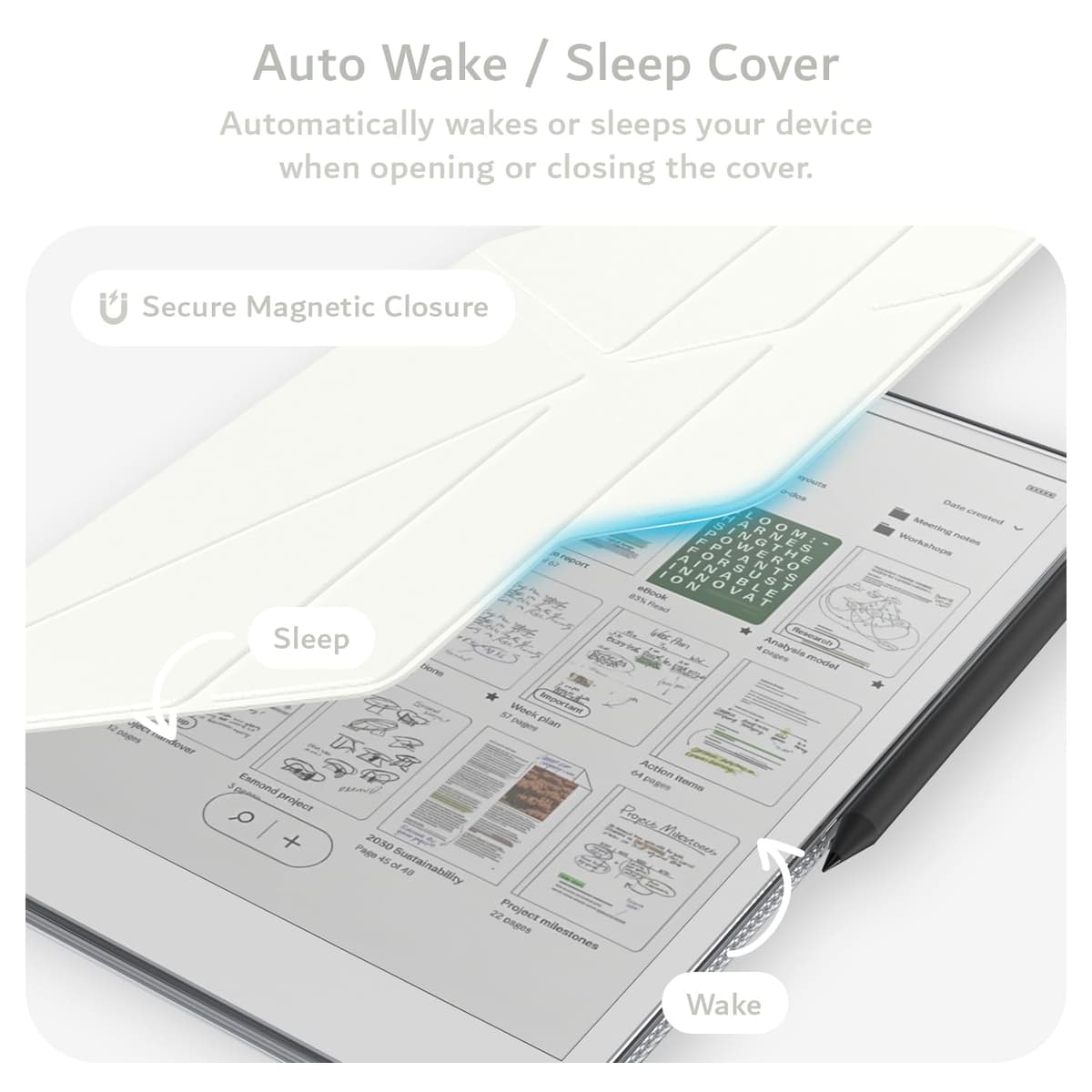 TUDIA M-FLIP - Funda magnética transparente desmontable para notable Paper Pro de 11.8 pulgadas, funda delgada transparente con función de encendido y apagado automático, cierre magnético fuerte — view 4
