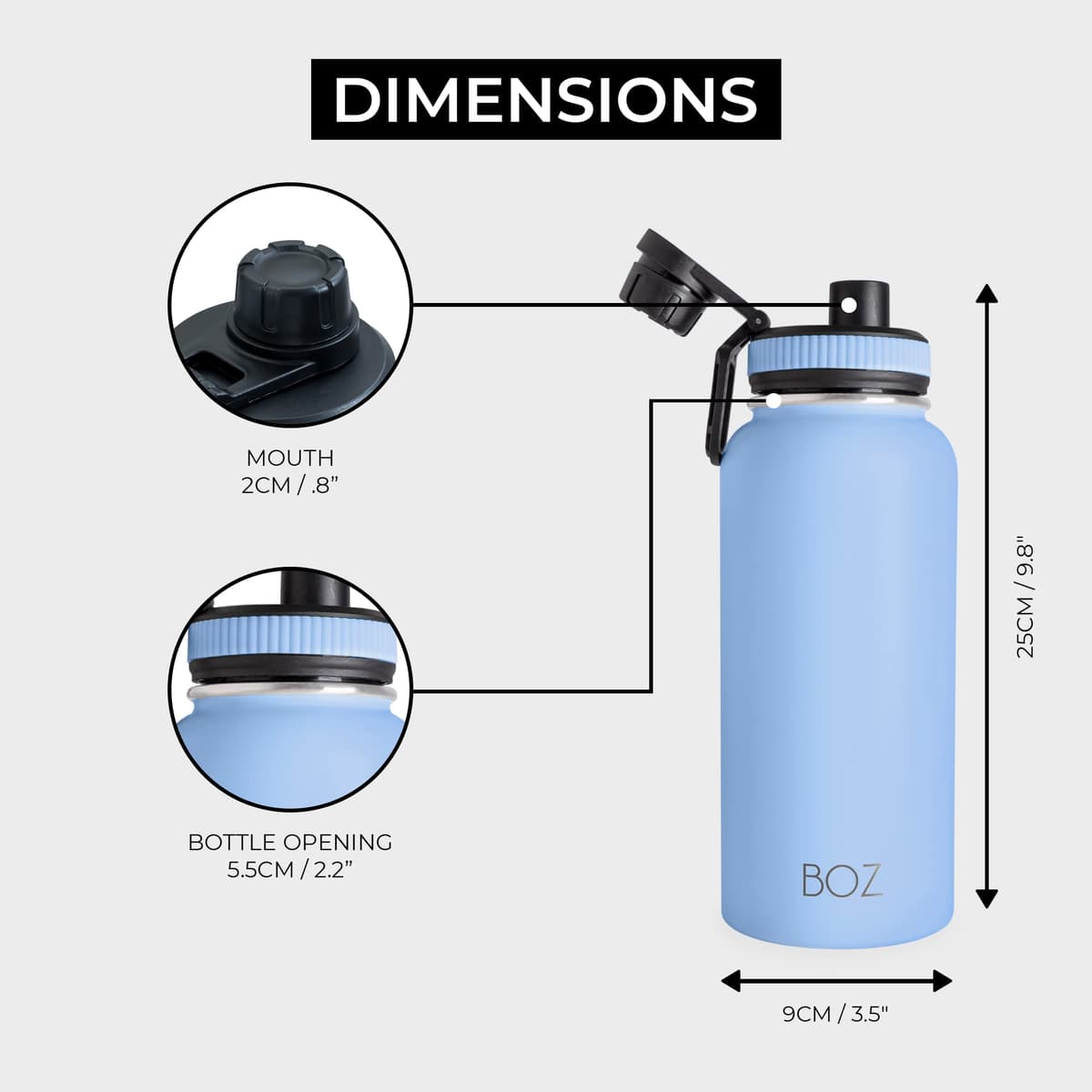 BOZ Botella Agua Acero Inoxidable de 1l, Botella Térmica 1 Litro con Aislamiento de Doble Pared, Termo Agua Fría y Caliente de Boca Ancha Sin BPA, Botella Isotérmica Antiderrame Color Azul Claro — view 3