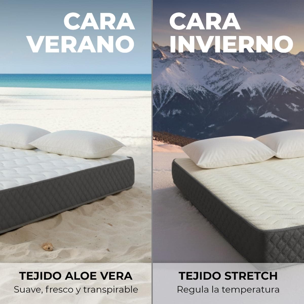 Don Descanso - Colchón 135x190 Viscoelastico Mulhacen DualSense, Altura ± 26cm. Multicapa con Núcleo GravityFoam, Firmeza Alta, Doble Cara Invierno/Verano, Transpirable. Fabricado en España, Gris — view 3