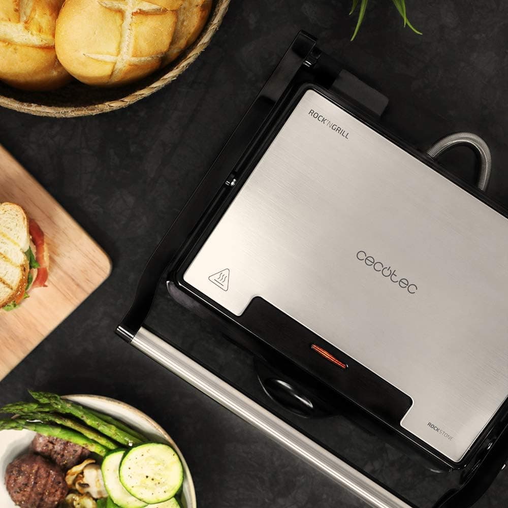 Cecotec Parrilla Eléctrica Rock'Ngrill 1500 Rapid, 1500 W, Revestimiento de Piedra Rockstone, Placa Superior Adaptable en Altura, Bandeja Recogegrasas, Revestimiento Ecológico, 12.4X30.8X33.2 Cm — view 3