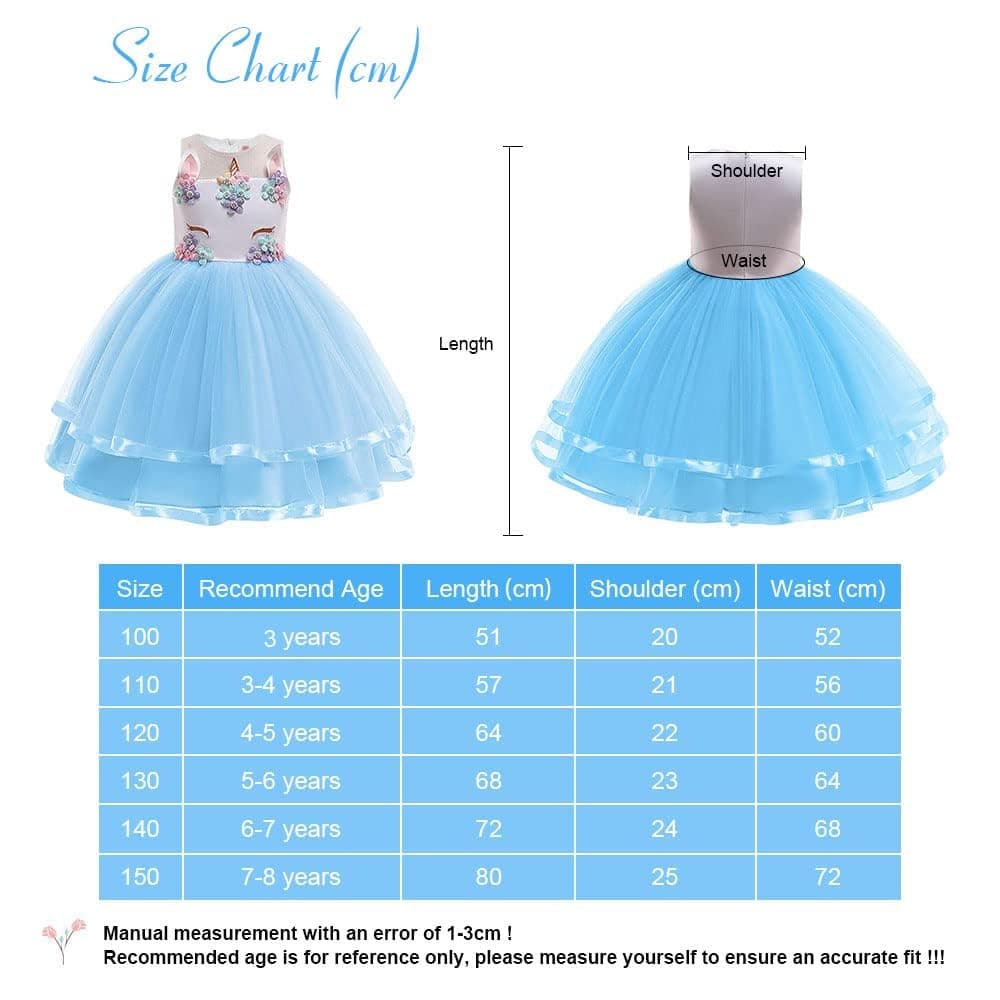 URAQT Disfraz Unicornio Niña, 3pcs Vestido Princesa con Diadema y Collar para Diario, Cosplay, Halloween, Carnaval, Fiesta, Boda, Cumpleaños — view 5