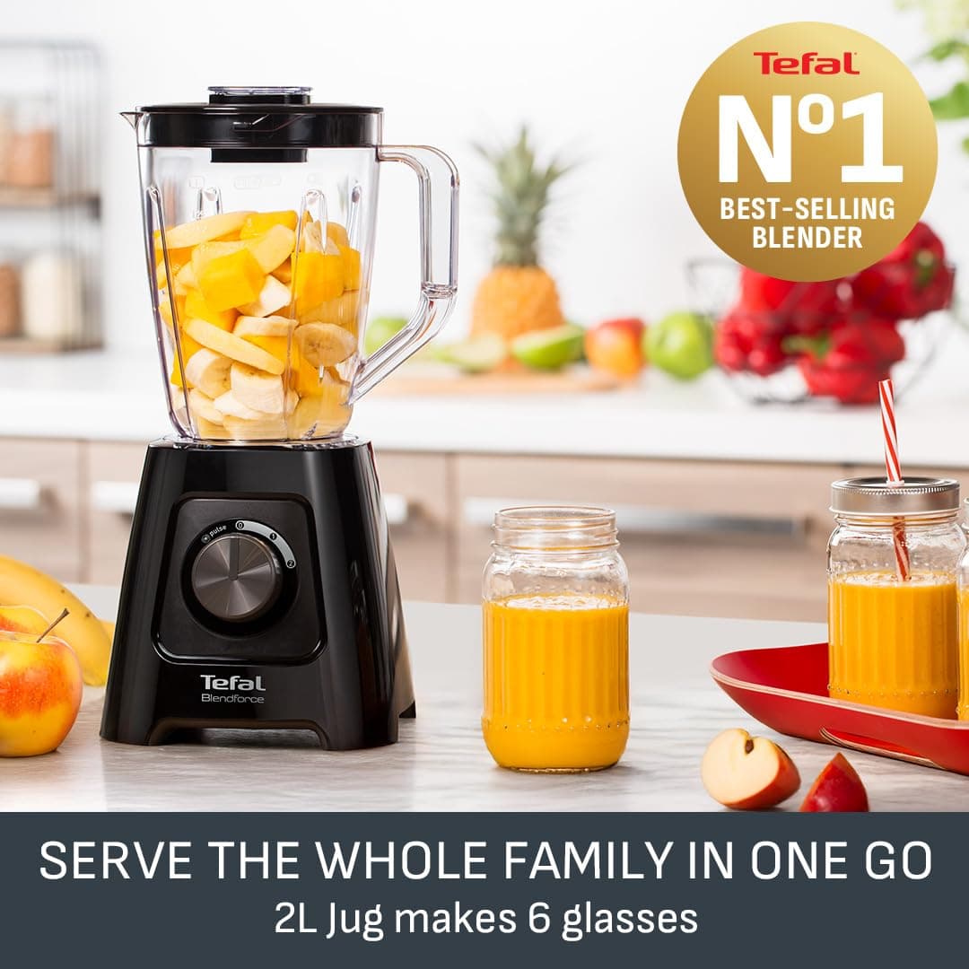 Tefal Blendforce II Blender, 2L Plastic Jug, 1.25L Effective Capacity, 600W, 4 Removable Stainless Steel Blades, Smoothie, Ice Crush, 2 Speeds + Pulse, Kitchen Shakes Maker, Black, BL420840 — view 3