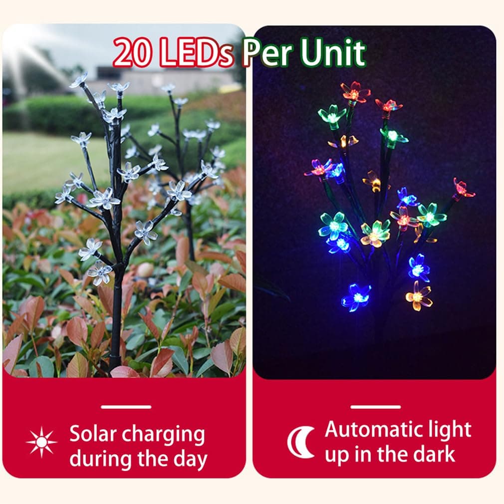 Outdoor Waterproof Cherry Blossom Multicolor Solar Garden Lights, Multicolor Garden Decorative Waterproof Lights with Solar Charge Pane, For Patio, Lawn, Pathway (Warm,Bee) — view 3