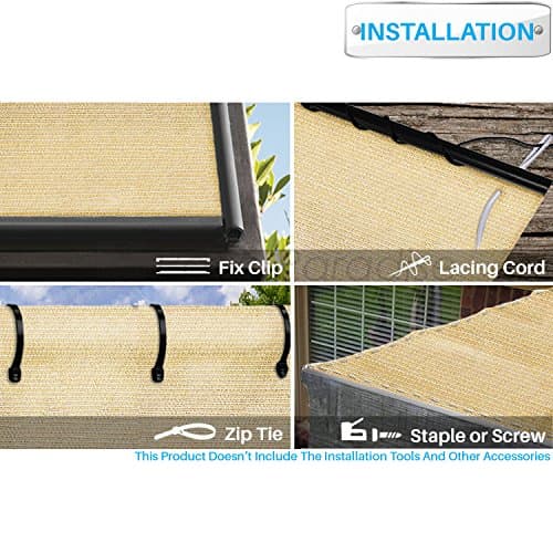 Patio 12' x 30' Sun Shade Fabric Roll 6/8/12 FT Shade Cloth for Patio, Outdoor Mesh Sail Sun Shades Canopy Replacement Pergola Cover for Backyard Deck Porch, Beige — view 3