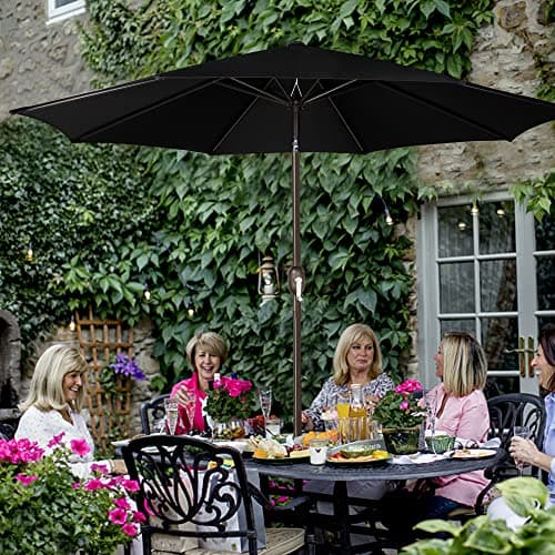Blissun 9' Outdoor Patio Umbrella, Outdoor Table Umbrella, Yard Umbrella, Market Umbrella with 8 Sturdy Ribs, Push Button Tilt and Crank (Black) — view 6