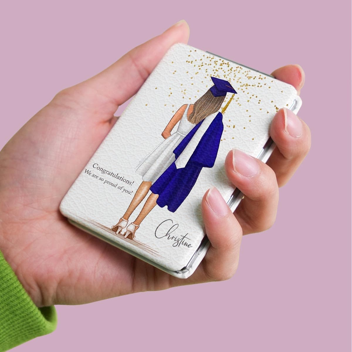 Portable Makeup Mirror, Mini Folding Rectangular Handheld Mirror Double Sided Magnifying Mirror, Campus Style Graduation Season Design, Lightweight and Compact for Travel and Various Occasions — view 4