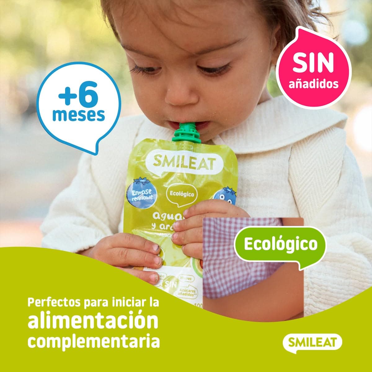 Smileat - Pouch de Aguacate y Arándanos, Ingredientes Naturales Bebibles, Para Bebés a Partir de los 6 Meses - 100g — view 3