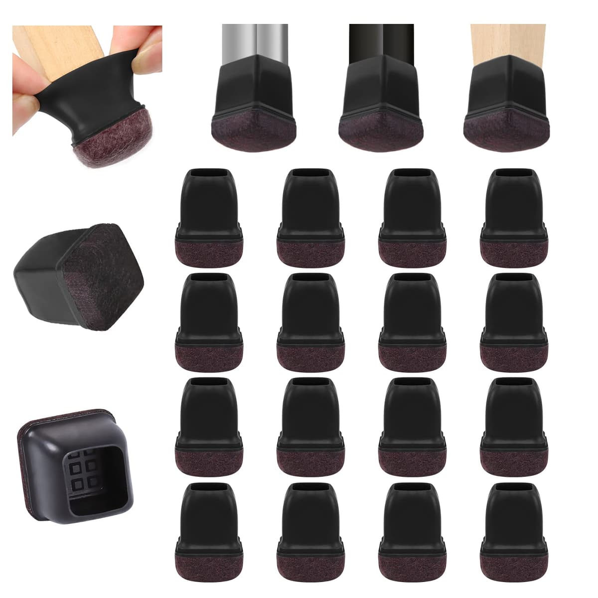Ezprotekt Protectores de Suelo Transparentes para Patas de Silla 20-28mm, 16 Tapones de Silicona con Fieltro Envuelto, Fundas de Silicona Redondo — view 29