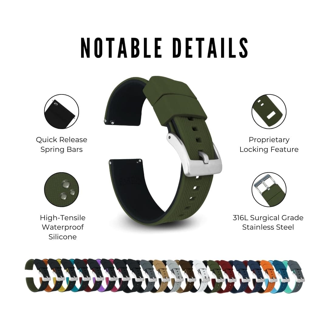 Barton Elite Silicone Watch Bands - Quick Release - Choose Color - 18mm, 19mm, 20mm, 21mm, 22mm, 23mm & 24mm Watch Straps (Stainless & Black Buckle Available) — view 4