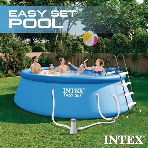 INTEX Easy Set 15 ft x 48in Above Ground Pool Set, Round Inflatable Swimming Pool with 1000 GPH Cartridge Filter Pump, Ladder, Cover, & Ground Cloth