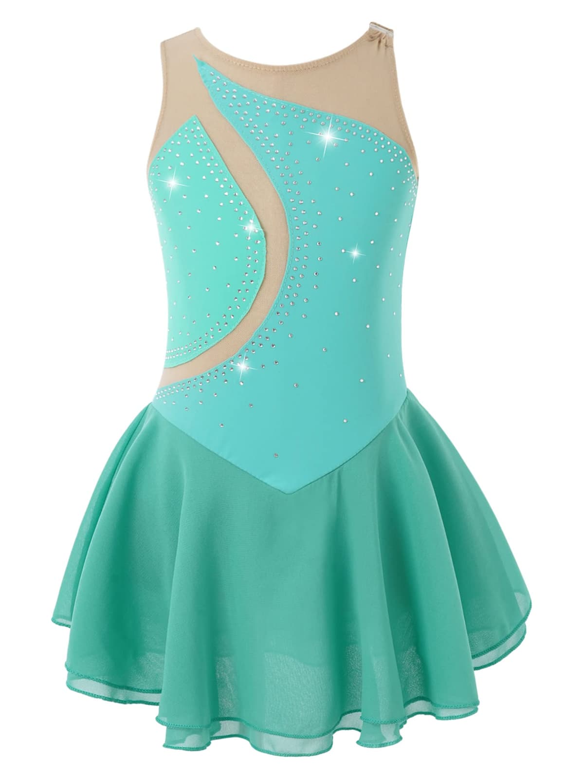 IEFIEL Vestido de Patinaje Artístico para Niña Maillot Ballet con Falda Malla de Gimnasia Rítmica sin Mangas con Lentejuelas Brillantes Vestido de Danza Lírica — view 27