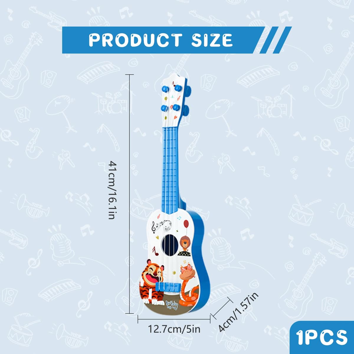 Juguete de Guitarra Ukelele para Niños, 41cm Juguete Musical de Guitarra Instrumentos con 4 Cuerdas Ajustables, Juguetes Educativos de Aprendizaje Musical para Niños y Niñas Principiantes (Azul) — view 2