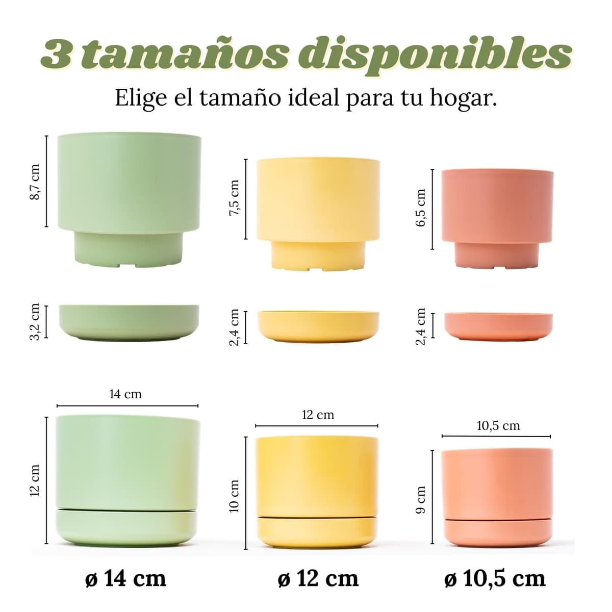Mini Macetas Plástico Plato Incorporado 10,5cm, Pack 12 Maceteros para Cactus y Suculentas, Tiestos para Plantas Interior, Macetas Pequeñas Decorativas Modernas (12 x Pastel 10,5cm) — view 4