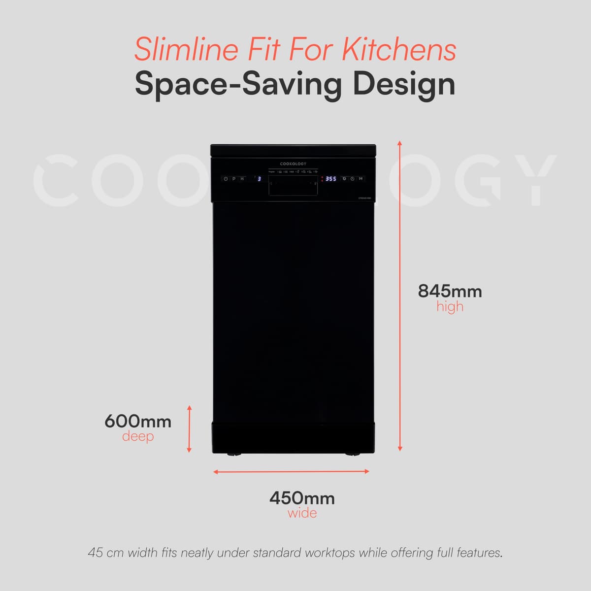 Cookology CFSD4510 Slimline Freestanding Dishwasher in Black - 45cm Width - Compact Design - 10 Place Settings - 6 Wash Cycles - LED Control Panel - 8 Hour Delay Timer - Ideal for Small Families — view 4