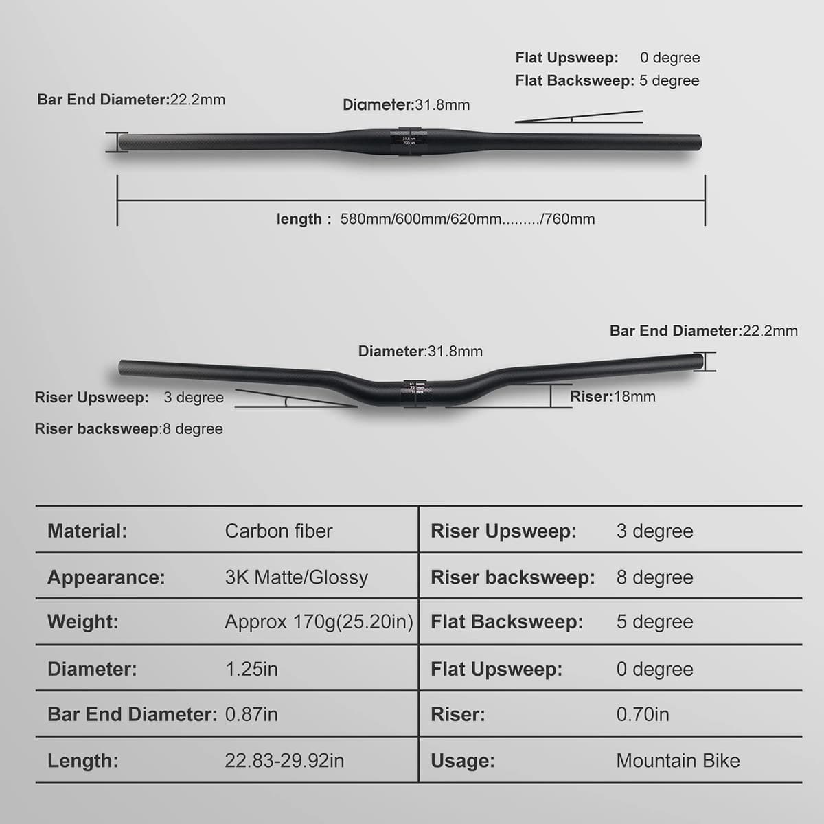 manillar plano de carbono,RXL SL manillar para mtb de carbono 3K mate 760mm — view 3