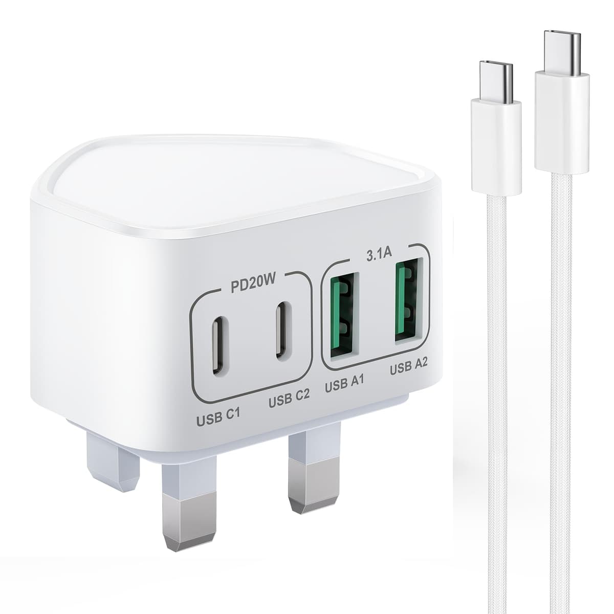 40W USB C Plug Fast Charge, UK 4-Port Multi USB Charger Plug Fast Charging Head for iPhone 16 15 14 13 12 11 Pro Max SE XS XR Plus, iPad, Samsung Galaxy,Dual Port USBC Power Adaptor Type C Wall Head — view 15