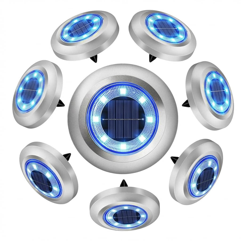 ZFITEI 8 Pack Solar Ground Lights Outdoor,8 LED Solar Garden Lights with 600mAh Battery & 8H Runtime for Lawn,Pathway（Warm White ） — view 17