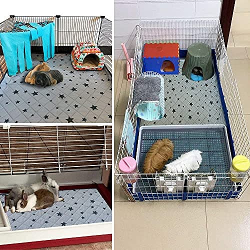 RIOUSSI Guinea Pig Cage Liners, Absorbent Washable Reusable Guinea Pig Fleece Bedding for Midwest and C&C Cages with Leakproof Bottom. Star Print, C&C 2X4, 2 Pack — view 5