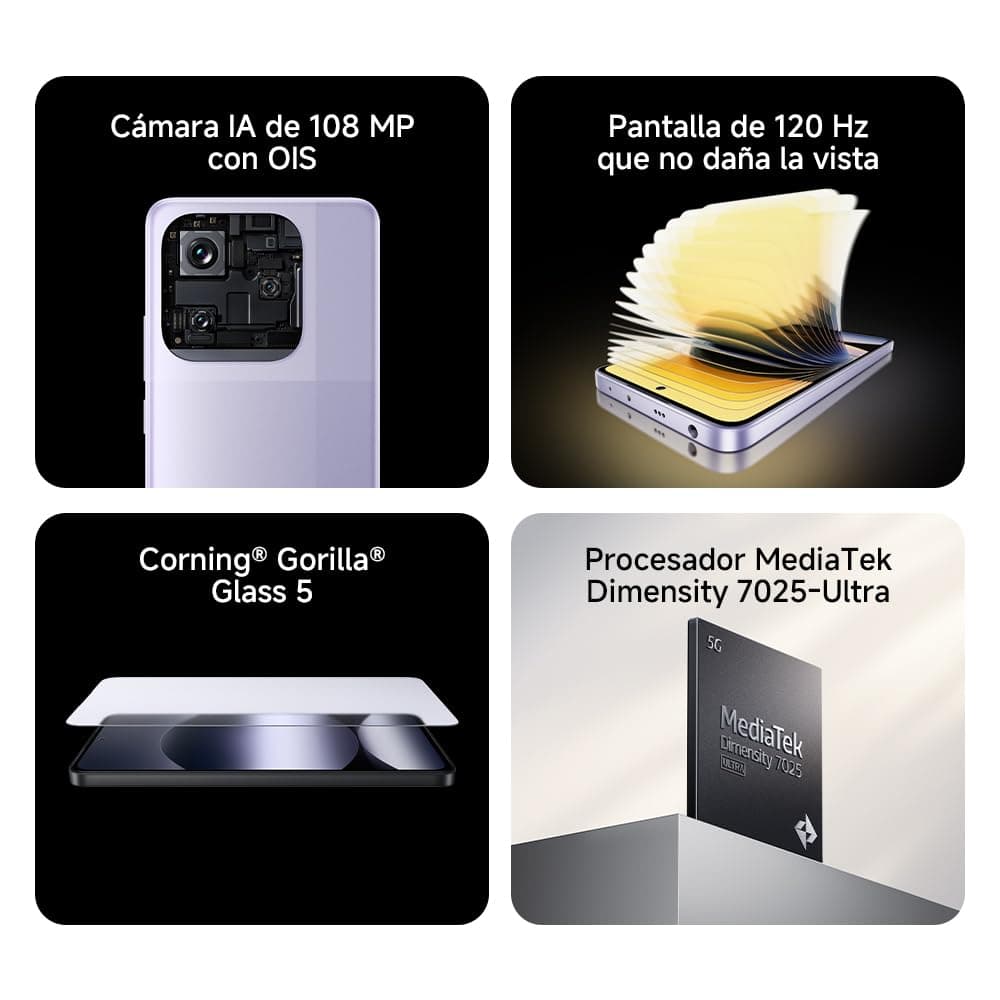 XIAOMI Redmi Note 14 5G - Smartphone de 8+256GB, Pantalla de 6.67" AMOLED FHD+ 120Hz, MediaTek Dimensity 7025-Ultra, cámara de 108MP, 5110 mAh, Cargador no Incluido, Morado (Versión ES) — view 3