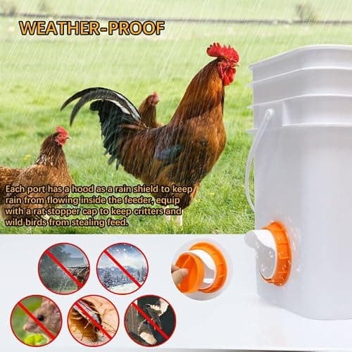 DSTANA Chicken Feeder No Waste 12 Ports Automatic Poultry Feeder with 12 Stopper & 1 Hole Saw, Weatherproof Reusable DIY Chicken Feeders Kits for Buckets, Barrels, Bins(White) — view 3
