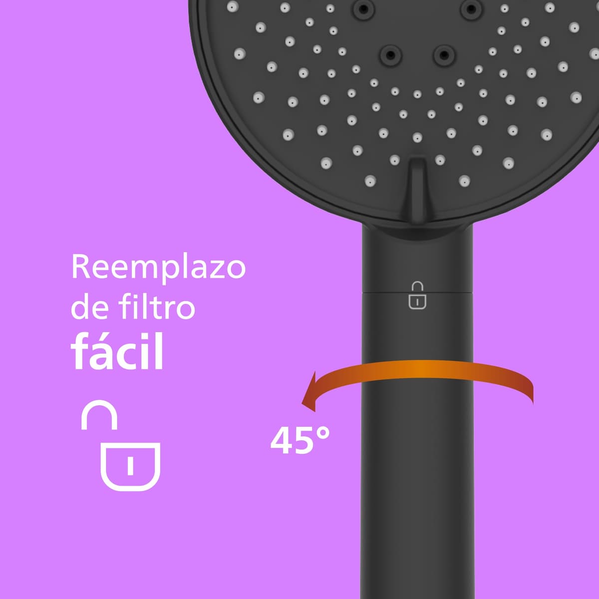 Philips Water filtro de ducha – protege piel y cabello, elimina cloro y partículas grandes, 3 modos de rociado, capacidad de filtrado 1 mes, negro — view 3