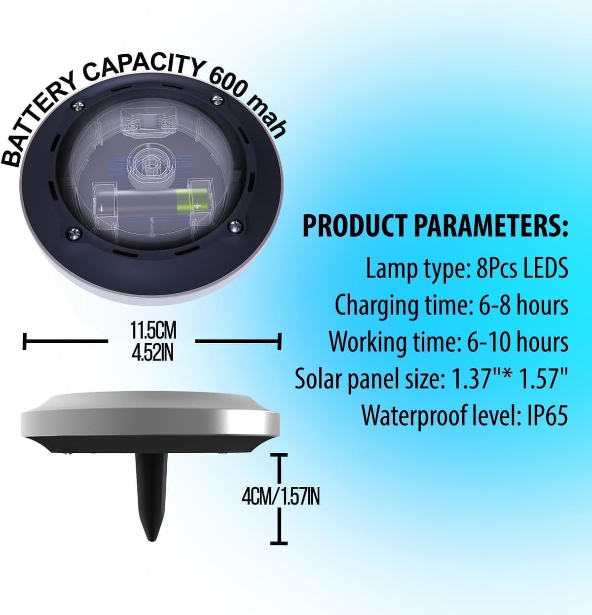 ZFITEI 12 Pack Solar Ground Lights Outdoor,8 LED Solar Garden Lights with 600mAh Battery & 8H Runtime for Lawn,Pathway（Bright White ） — view 2