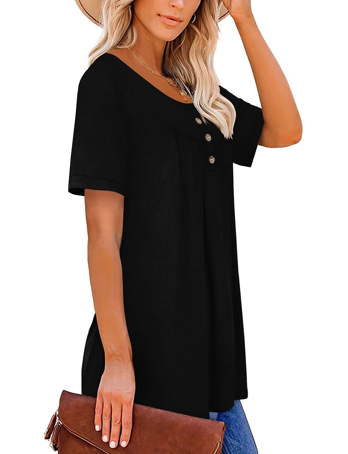 KISSMODA Ladies Pleated Tunic Tops for Women Buttons up Long Sleeve Shirts Floral Print — view 3