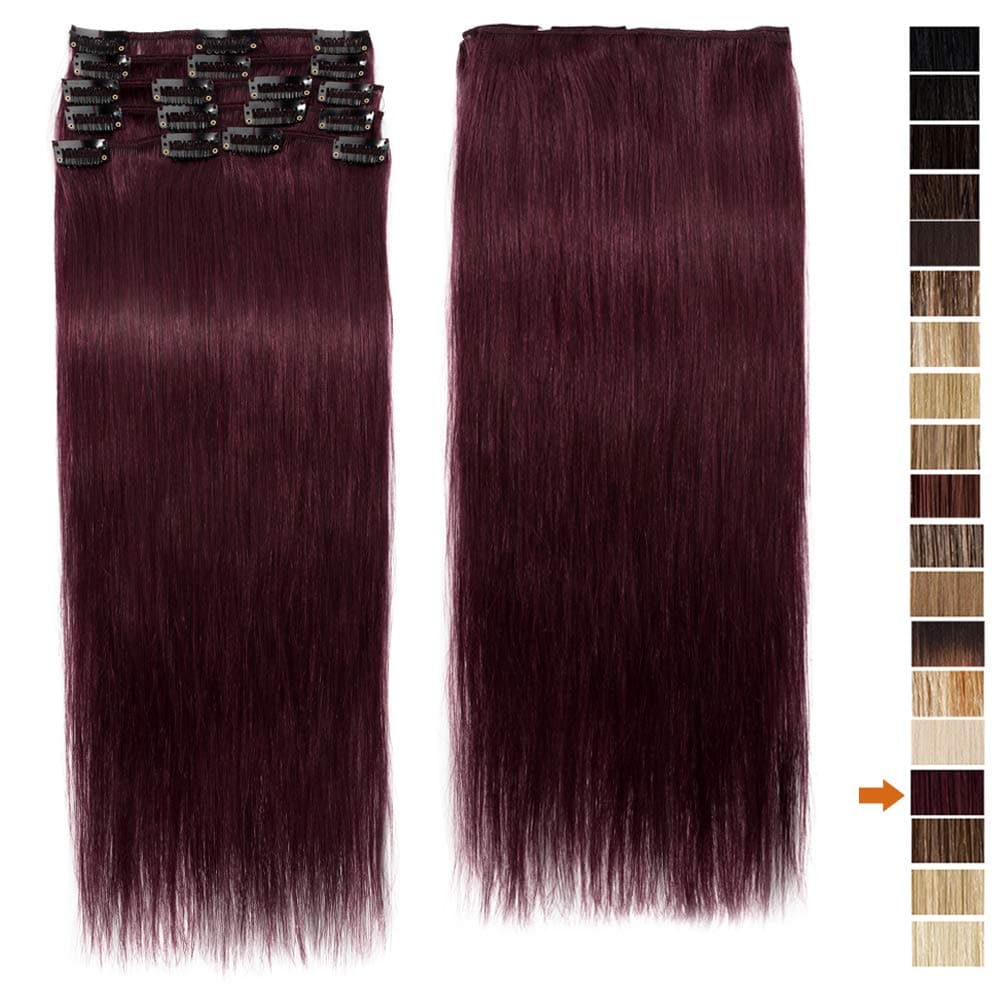 16"(40cm) SEGO Extensiones de Clip de Pelo Natural [#99J Borgoña] Remy Cabello Humano Balayage 8 Piezas 18 Clips Lisas Invisibles Human Hair (65g) — view 3
