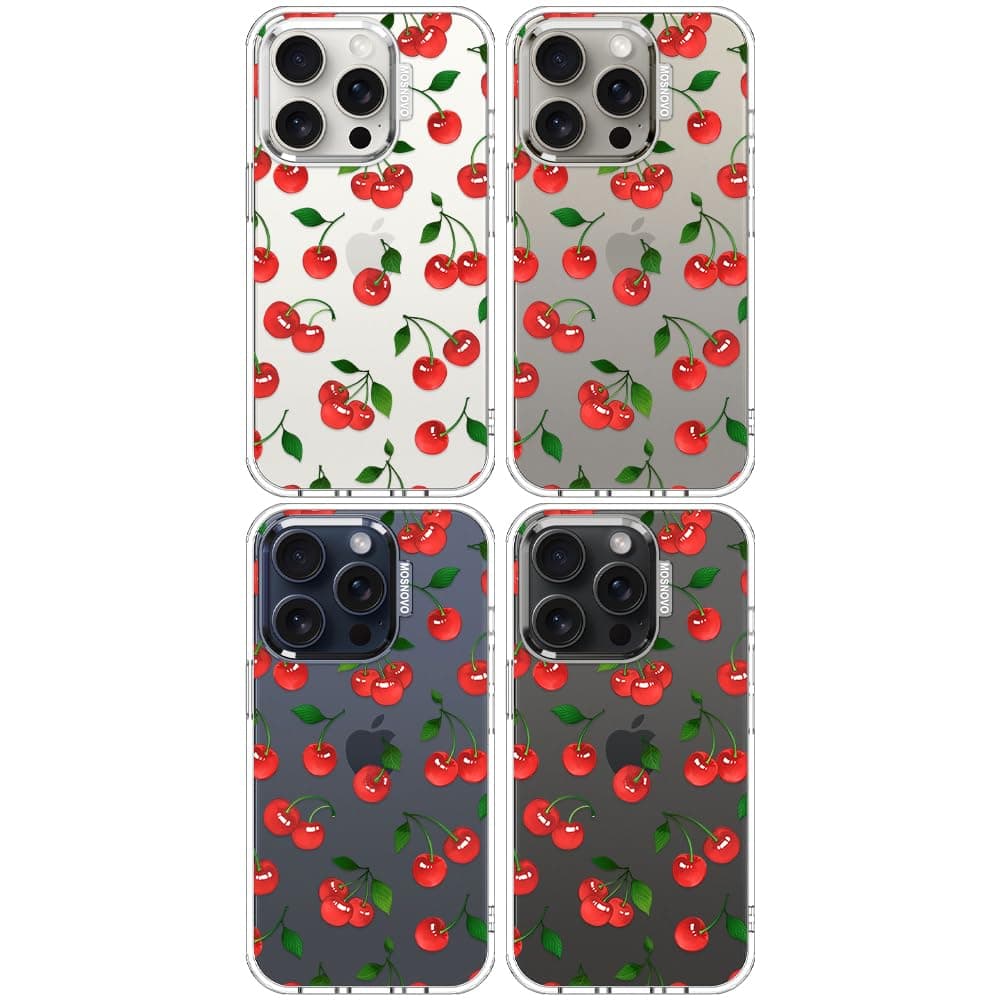 MOSNOVO Case for iPhone 15 Pro, [Buffertech 6.6ft Military-Grade Drop Protection] [Anti Peel Off Tech] Clear TPU Bumper Phone Case Cover Design - Cute Cherry — view 3