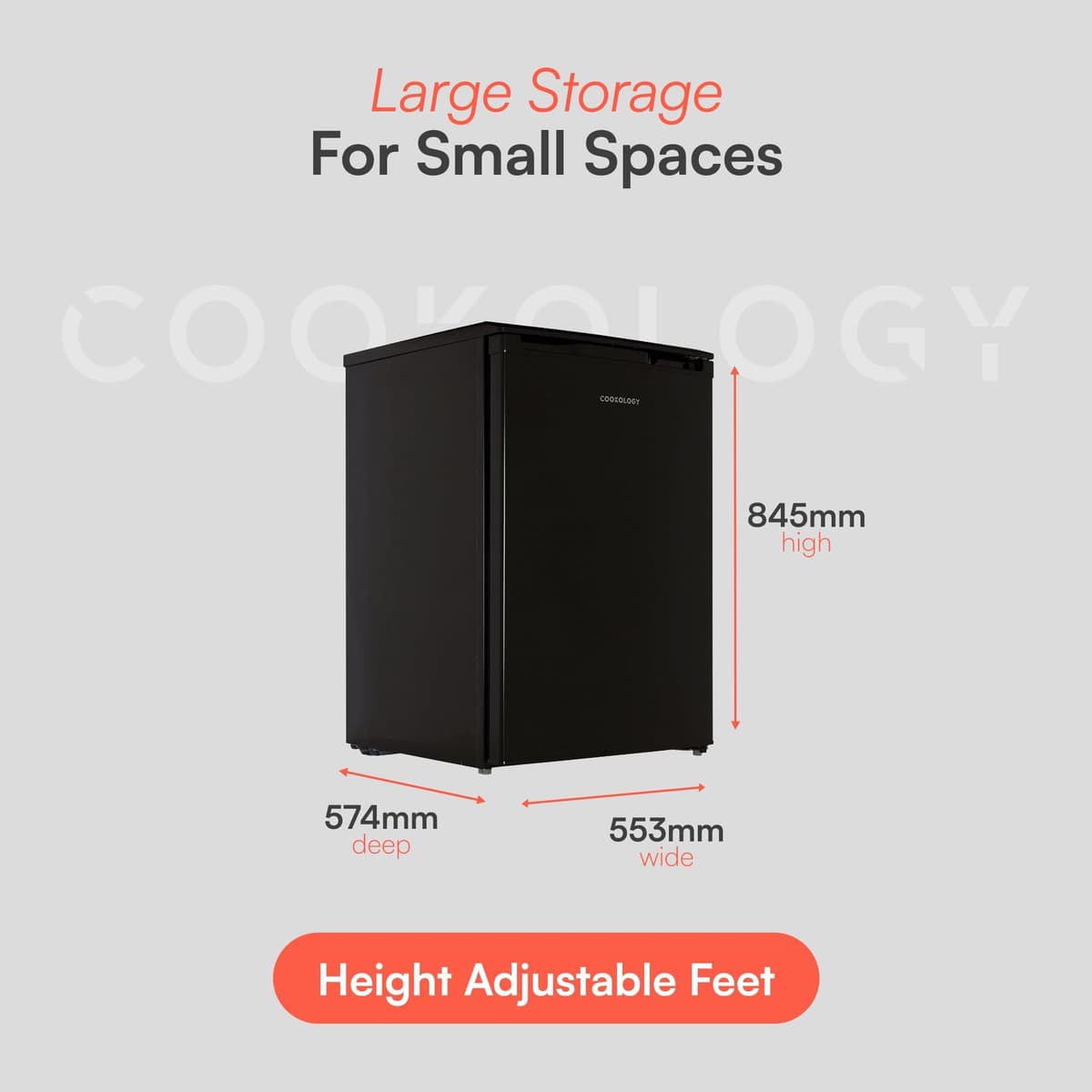 Cookology UCFZ86BK Freestanding Under Counter Freezer in Black - 55cm Width - 86 Litre Capacity - Practical Reversible Door - 3 Large Freezer Drawers - 4 Star Rating — view 4