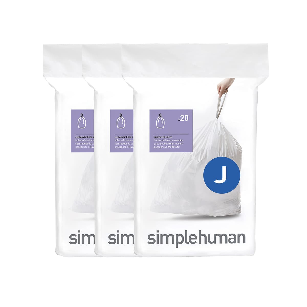 simplehuman CW0408 3 x paquete de 20 bolsas de basura a medida (60 bolsas), código V, plástico blanco — view 25