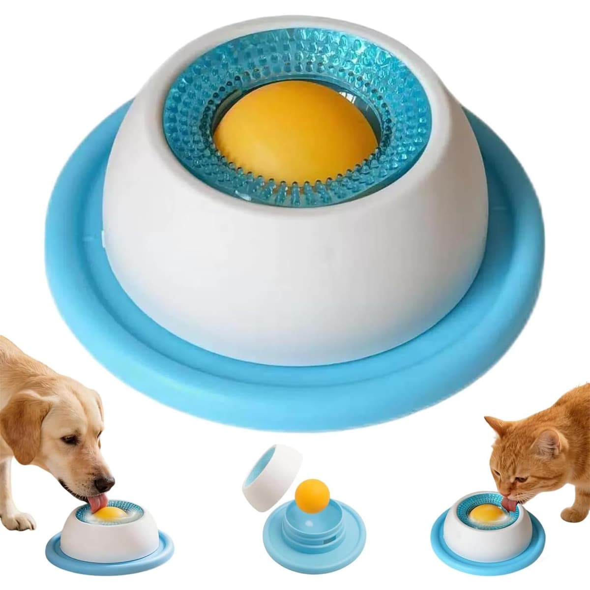 Dog Lick Bowl, Anti-Slip Dog Lick Bowl with Rotating Ball, Interactive Slow Feeding Toy Reduces Anxiety and Boredom (Blue)