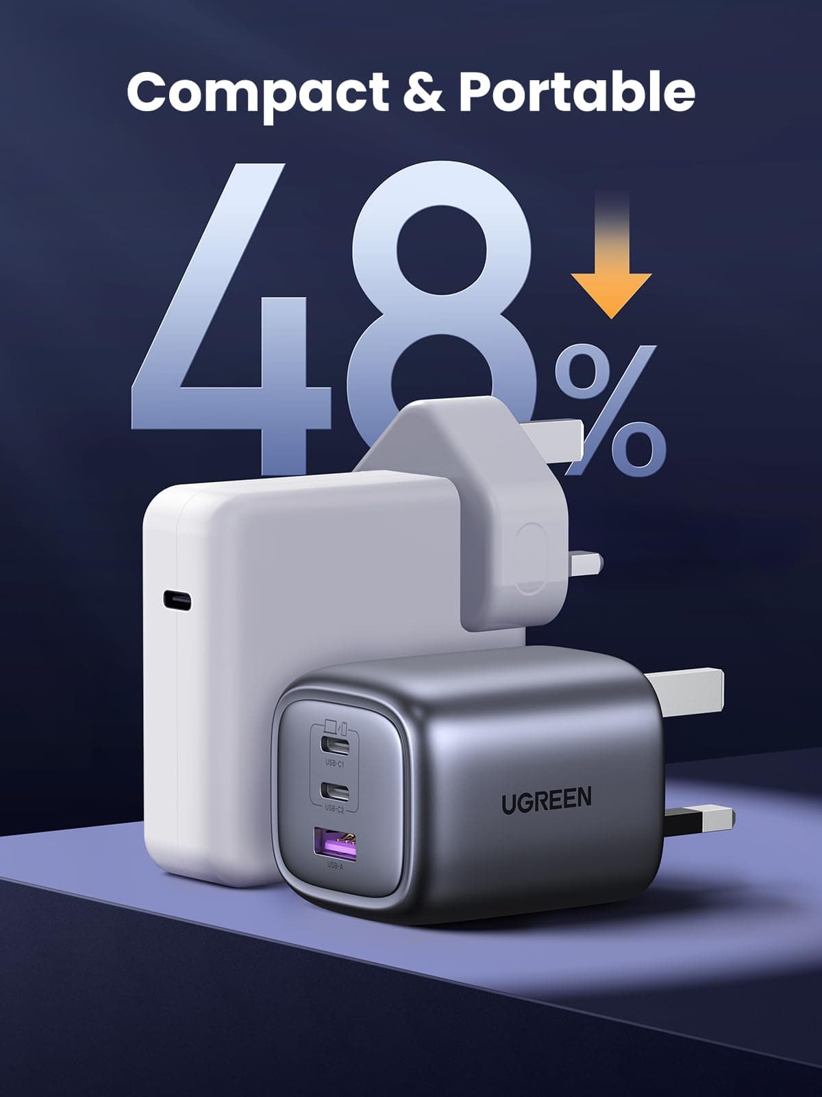 UGREEN USB C Plug Charger, 65W Nexode Foldable Fast GaN 3-Port Charger, Support PPS/PD3.0, Compatible with MacBook Pro/Air, iPhone 17/17 Pro/16/15, iPad, Galaxy S25/S24, etc — view 6