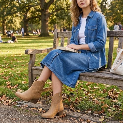 GLOBALWIN Women's The Western Wear Fashion Cowboy Cowgirl Free Birds Country Concert Disco Outfits Low Heel Walking Boots For Ladies, 19yy16 Khaki, 7.5
