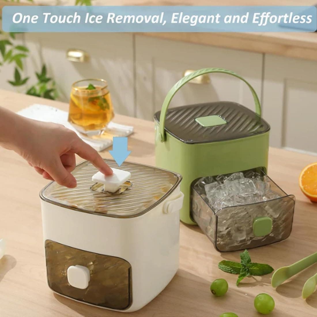 Máquina de hielo portátil de dos pisos de 48 cubos, máquina de hielo portátil con tapa y caja de almacenamiento, diseño inteligente 2 en 1, hielo rápido con solo un toque for la cocina del hogar(B) — view 2