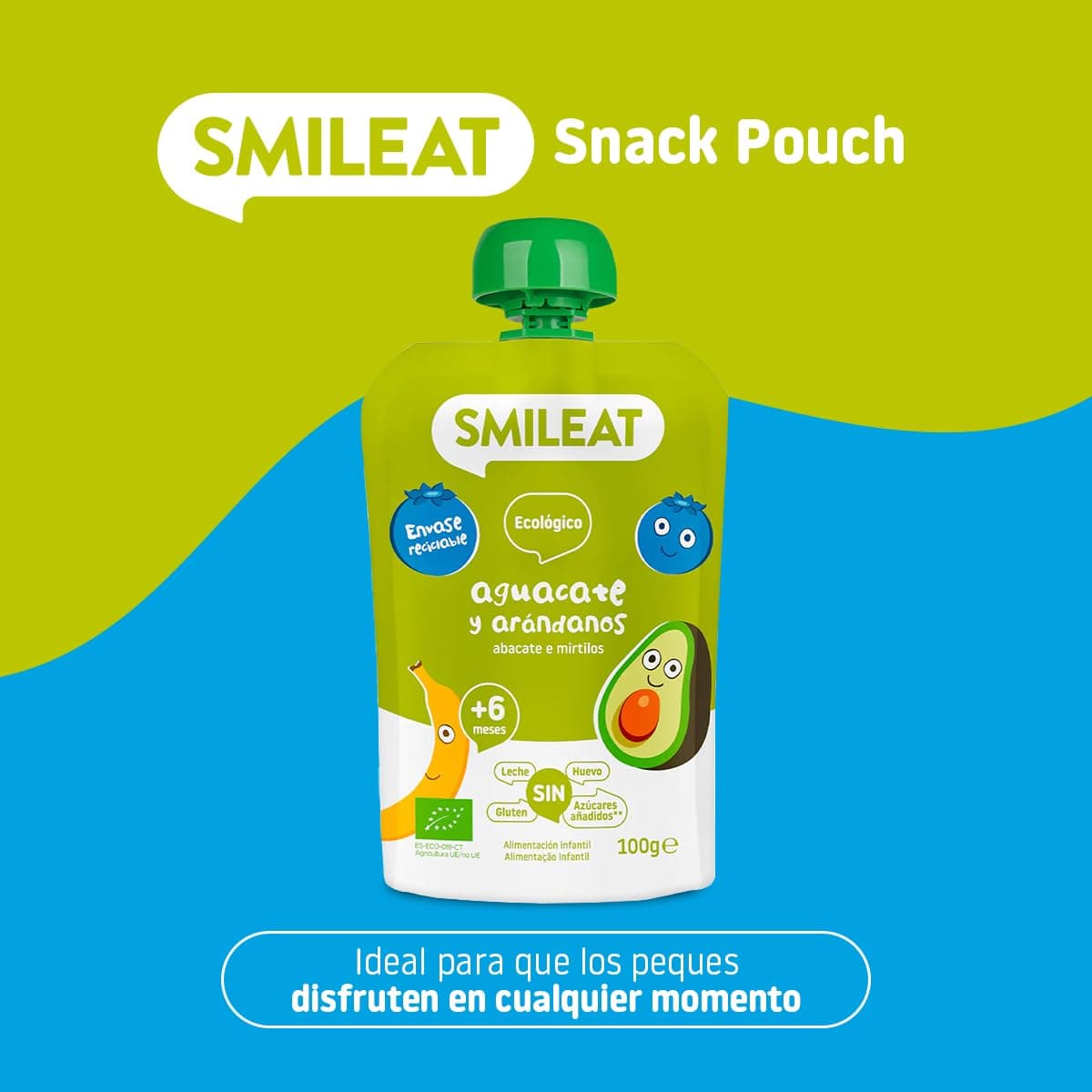 Smileat - Pouch de Aguacate y Arándanos, Ingredientes Naturales Bebibles, Para Bebés a Partir de los 6 Meses - 100g — view 2