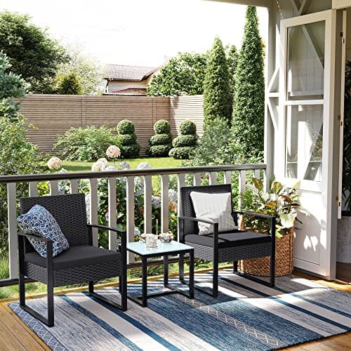 SONGMICS 3-Piece Patio Set Outdoor Patio Garden Furniture Sets, PE Rattan, Outdoor Seating for Bistro Front Porch Balcony, Easy to Assemble, 2 Chairs and 1 Table, Black UGGF010BZ05 — view 7