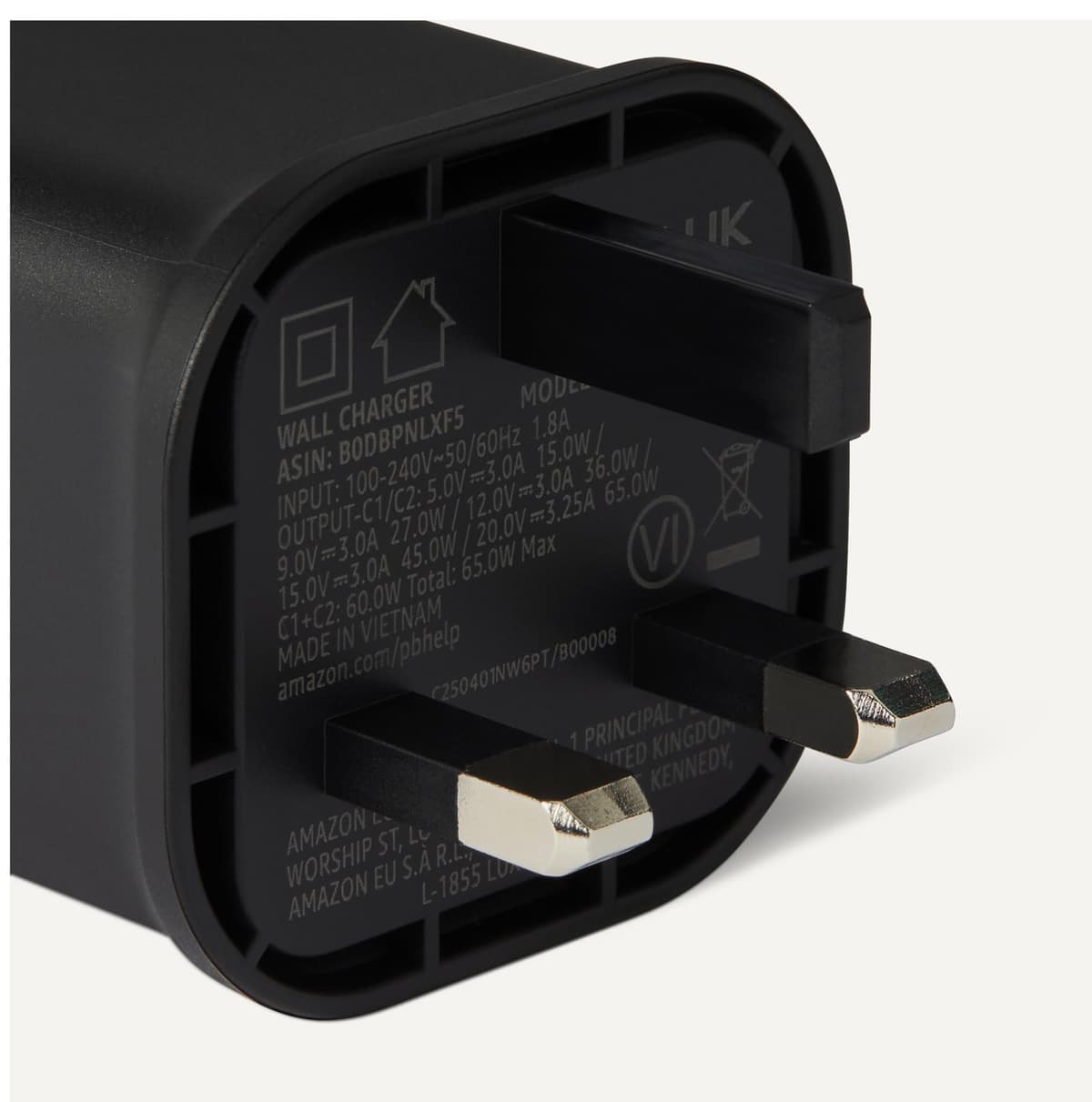 Amazon Basics Fast Charging USB C Nano GaN Wall Charger, 65W 2-Port for Laptops, Tablets, Phones, Black — view 3