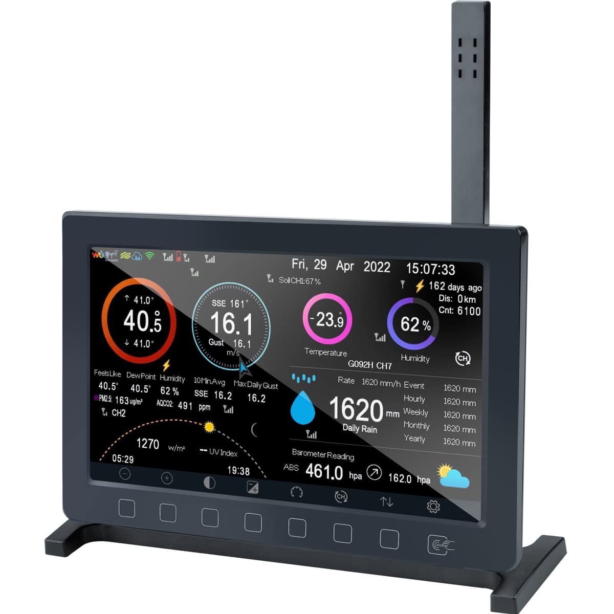 ECOWITT HP2560 Consola para estaciones meteorológicas, pantalla interior TFT en color de 7 pulgadas con botón táctil, accesorio, sensores 3 en 1 incorporados, compatible con exteriores WS90/WS85/WS69 — view 2