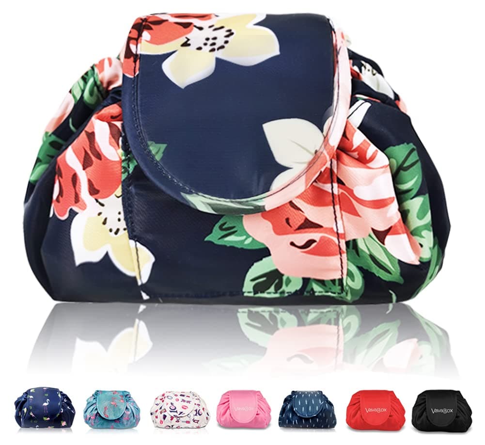 Lazy Drawstring Makeup Bags, Large Capacity Waterproof Travel Portable Cosmetic Bag Pouch Makeup Pouch Storage Organiser for Women Girl (Flamingo) — view 17